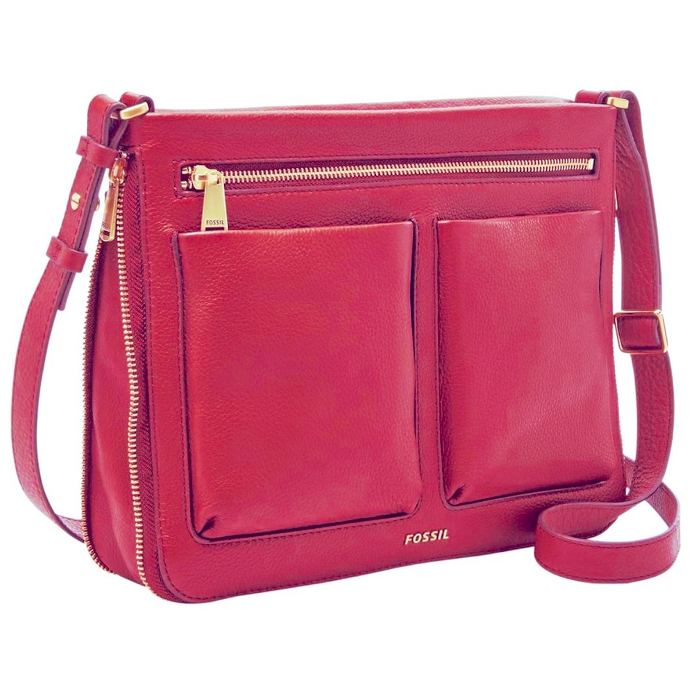 Fossil Piper Expandable Red Leather Crossbody Satchel